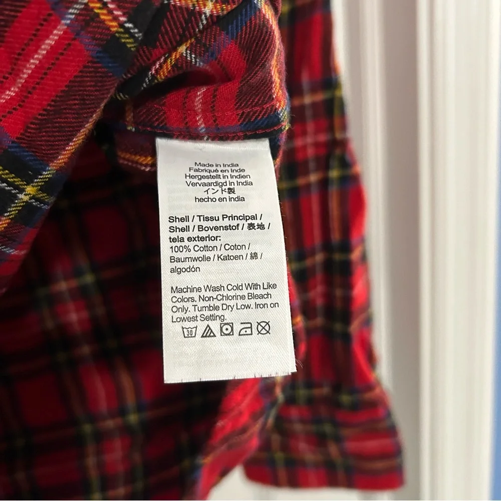 J. Crew men’s medium red plaid flannel button down 100% cotton Christmas NWT